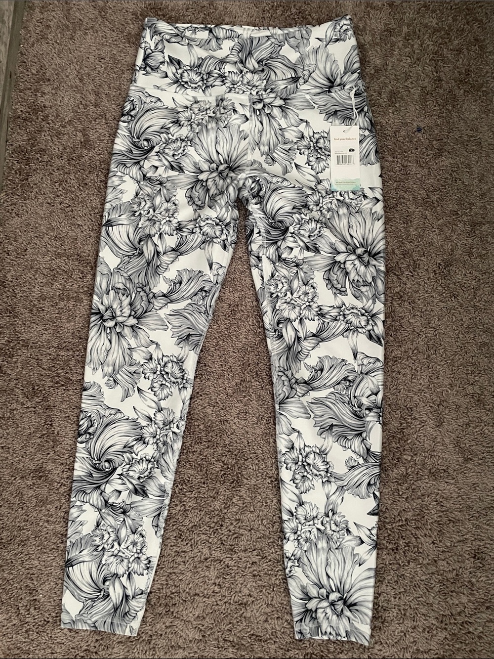 Balance Collection White and Black Floral Print Track Pants